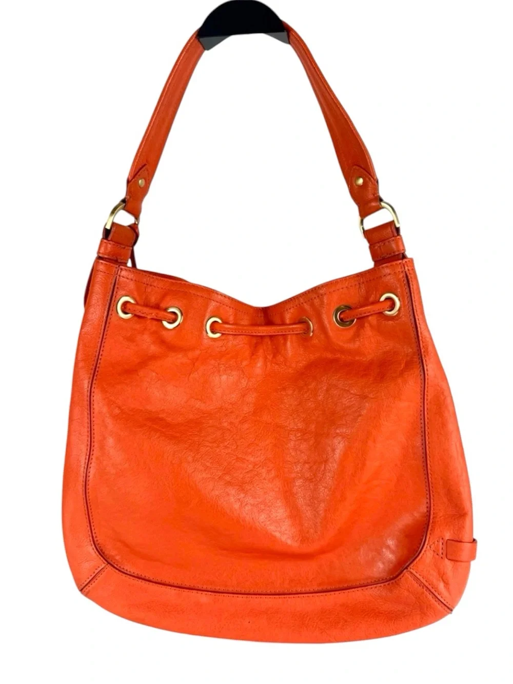 Cole Haan Orange Leather Tassel Drawstring Hobo Shoulder Bag with Dust Bag